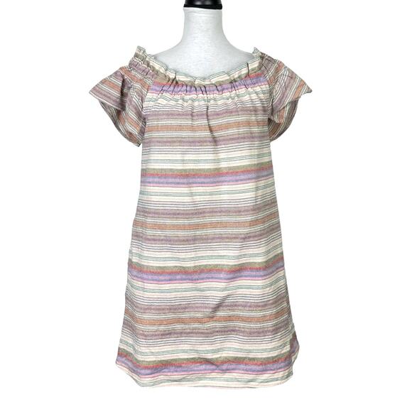 Corey Lynn Calter | Dion Yarn Dyed Off the Shoulder Stripe A-line Dress Pockets - Picture 3 of 12